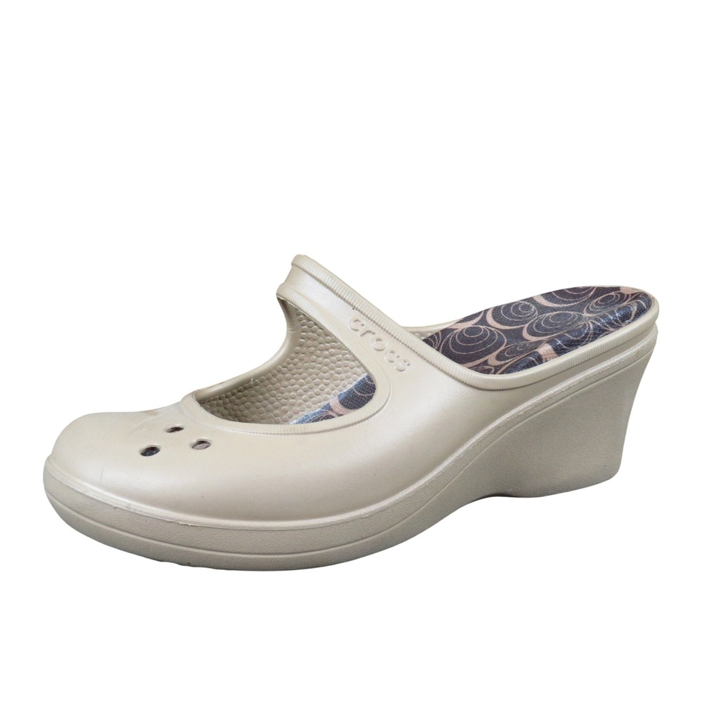 Crocs Frances Womens Mary Jane Wedge Slide Size 9 Comfort Work Tan Croslite